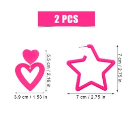2 Pairs Pink Earrings, Statement Earrings, Drop Earrings, Heart Earrings, Pink Star Earrings for Women, Girls, Party Gifts, Resin, No Gemstone