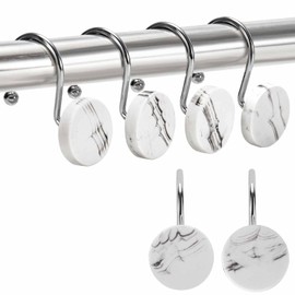 White Marble Shower Curtain Hooks, Decorative Shower Curtain Hooks, Shower Curtain Rings for Bathroom, Living Room, Baby Room Shower Curtain Hooks, Rustproof Metal Hooks (12 Sets)