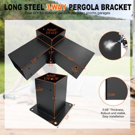 DEVALLEY 3-Way Pergola Brackets Kit,DIY Right Corner Woodwork Brackets with Post Anchors for 4" x 4"(Actual:3.5"x3.5") Wood Beams for Patio Pergolas,Gazebos,Log Cabin W/Hardware (8 Pack)……