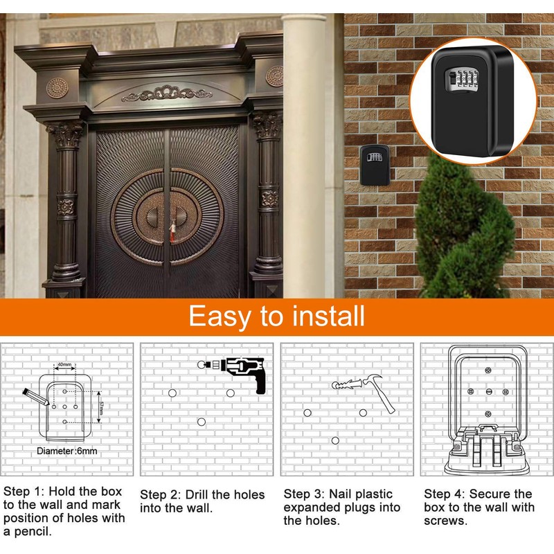 Wall-mounted key safe, key box with a combination code, safe