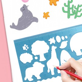 4pcs Stencils for Painting, Plastic Animal Stencils Drawing Templates Ruler, Multifunctional Cartoon Animal Stencil for Crafts, Reusable Art DIY Projects Drawing Kit for Creative Drawing