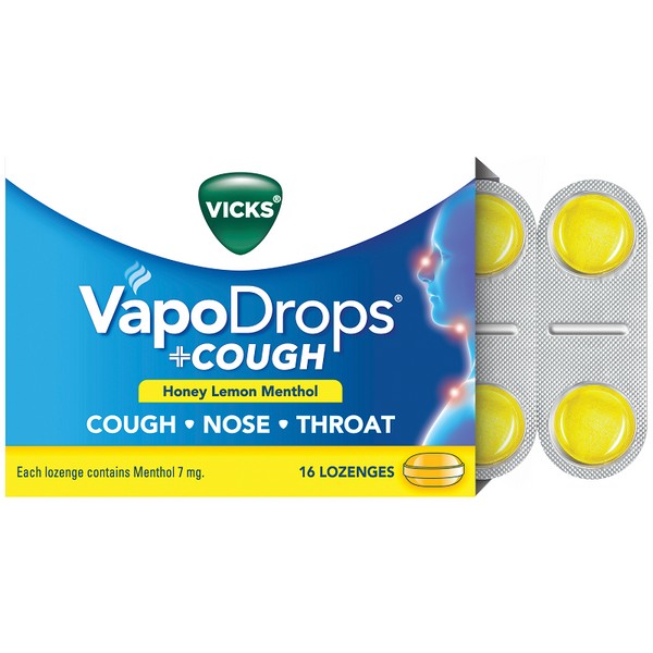 Vicks Vapodrops + Cough Lozenges 16 - Honey Lemon Menthol - Expiry 11/24