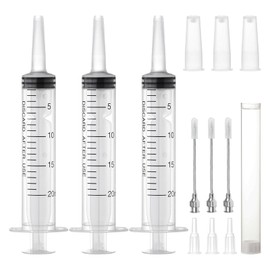 Pack of 3 Syringes, 20 ml, Large Plastic Syringe, 20 ml, Reusable, Dosing Syringe with Stainless Steel Accessories, Plastic Syringe for Plant Watering, Animal Feeding, Laboratories, Scientific (20 ml,
