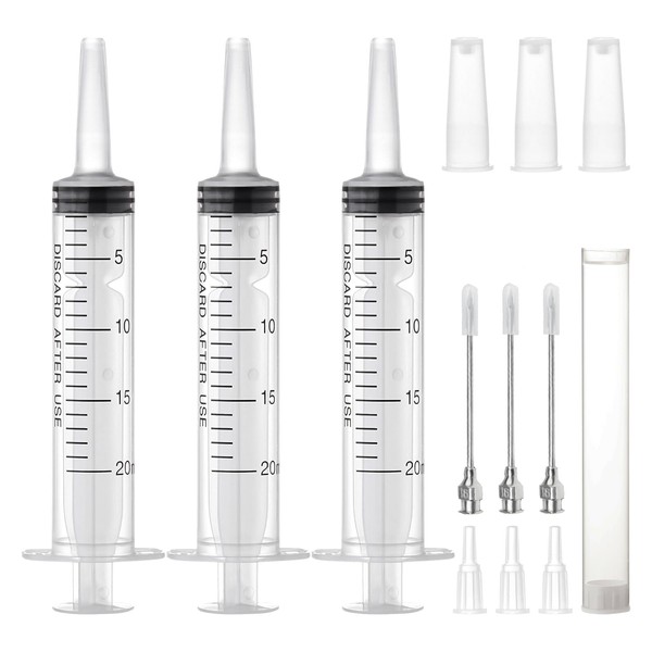 Pack of 3 Syringes, 20 ml, Large Plastic Syringe, 20