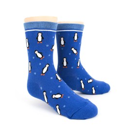 Foot Traffic, Cute & Quirky Penguin Socks for Youth, Blue (Shoe Sizes 12-5Y)