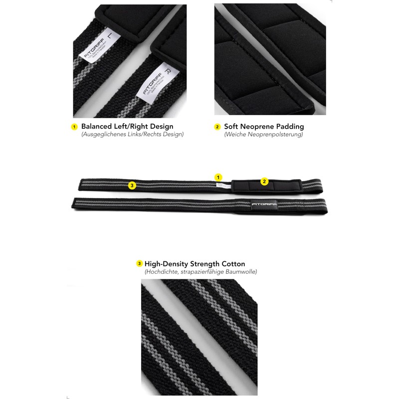 Fitgriff® Professional Unisex Lifting Straps (Padded) for Strength Training, Fitness,