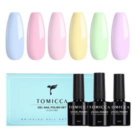 TOMICCA UV Nail Polish Pastel Set, 6 Colours, Macaroon Sweet, Pink, Blue, Yellow, Purple, Green, Summer Gel Nail Polish, Soak-Off UV/LED Gel Gift for Nail Studio, DIY Home, 8 ml