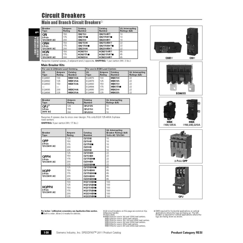Siemens MBK100A 100-Amp Main Circuit Breaker for Use in Ultimate