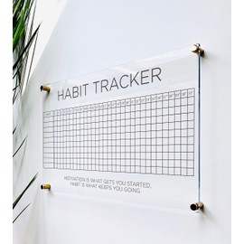 Large Clear Acrylic Habit Tracker for wall | Dry-Erase Message White Board Calendar Wall Mounted Office Home Family Organization Tools Must Haves School Kids Adult Mom Teen Monthly Weekly ADHD Tools