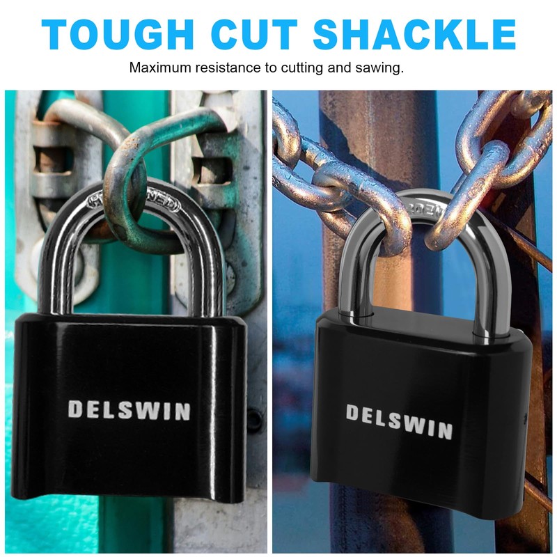 DELSWIN 4-Digit Combination Lock Outdoor Padlock - Heavy Duty Locker