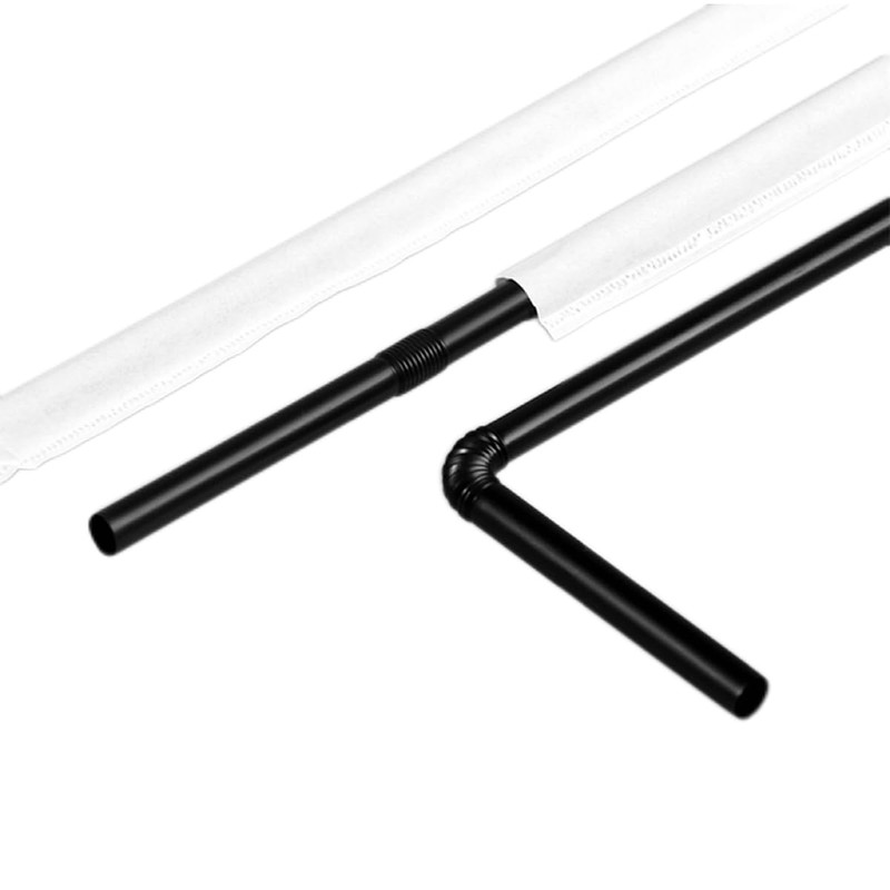 100PCS flexible plastic straws, black disposable curved party straws 8.26