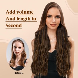RPAEOY Hair Extensions, Long Wavy 20 Inch (51 cm), Invisible Hair Extensions, Synthetic Hair, Invisible Hairpieces for Women (#2)