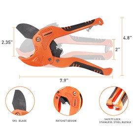 PROWIN PVC Pipe Cutter, PVC Cutter 1-5/8", Ratcheting PVC Cutter with Replacement Blade, Plastic Pipe Cutter, ABS Cutter for PVC