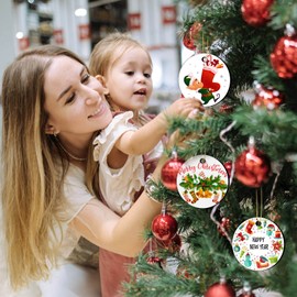 Billbotk 25 Pieces Sublimation Ornament Blanks, 3.15'' Round Blank Sublimation Ornaments Sublimation Christmas Ornament Blanks for Christmas Tree Décor, DIY Handmade Crafts(3.15'')