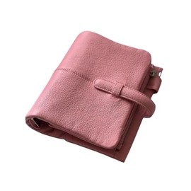 Burxxong A6 Compagna Goat Genuine Leather Journal Notebook, Stalogy Rings Planner Pocket size Notebook with 30MM Binder Mini Agenda Diary (Barbecore Pink)