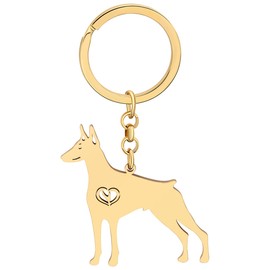 OUSIO Stainless Steel 18K Gold Plated Doberman Dog Keychain Cool Pets Puppy Key Ring For Women Car Backpack Purse Charm Gifts (Gold)