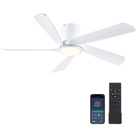 CHESUR 54" Flush Mount Ceiling Fan - White Low Profile Ceiling Fans with Lights and Remote/APP, 6 Speeds and Reversible 5 Fan Blades, Indoor Modern Ceiling Fan LED Light for Bedroom, Living Room