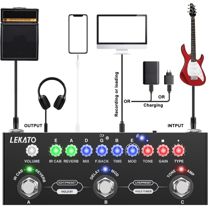 LEKATO Multi Effects Guitar Pedal, with IR Loading 9 AMP