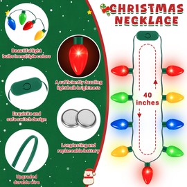 QZYL 20pcs Christmas Light Up Necklace, Christmas Necklace for Kids, Colorful 9 LED Bulbs Wearable Christmas Lights with 3 Flash Modes, Suitable for Xmas New Year Party Favor Accessories Supplies