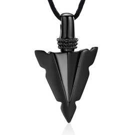 Cremation Jewelry for Ashes Stainless Steel Urn Pendant Necklace for Mens Boys Cool Spearpoint Arrowhead Memorial Keepsake Ash Jewelry (Black)