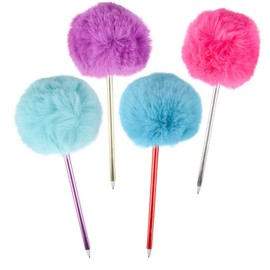 6 Pack Pom Pom Pens Cute Faux Fur 3.5" Pom Poms