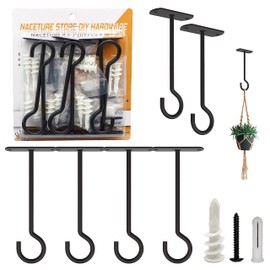NACETURE Ceiling Hooks Heavy Duty 2 Pack - Plant Hooks for Ceiling Hanging Hook for Hanging Basket Hook, Light, Bird Feeders, Wind Chimes Décor Indoor & Outdoor (Black, 5 Inch 6 Pack)
