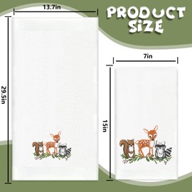 FYSUIMU 2Pcs Woodland Animal Hand Towels Cotton Embroidered Bathroom Towel Forest Animal Absorbent Bath Towel for Hand Drying Cleaning Cooking, 29.5 x 13.7 Inch