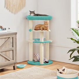 Yaheetech Cat Tree, 35.5in Cat Tower for Indoor Cats, Cat House with Scratching Posts & Padded Perch & Space Capsule, Cute Kitten Tree, Pet Furniture for Kittens, Indigo/Beige