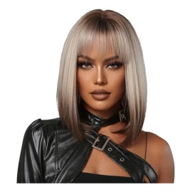 Flat Flequillo Pelo Corto Bob Pelo Liso Peluca Natural Moda