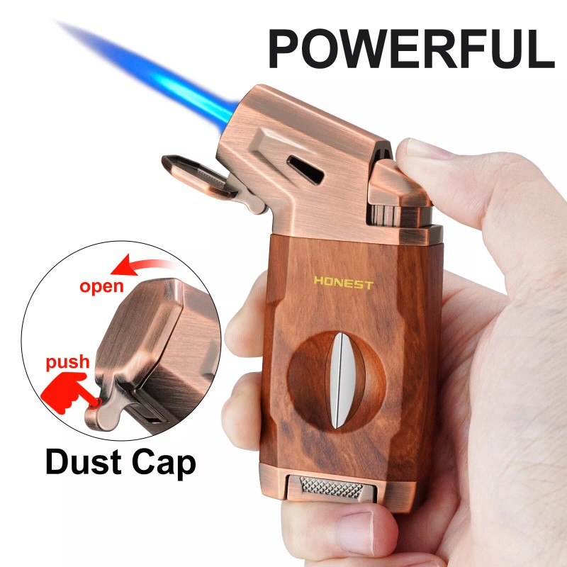 Torch Cigar Lighter Built-in V Cigar Cutter Refillable Butane Torch