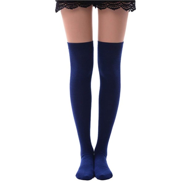 MK MEIKAN Navy Blue Over the Knee High Socks, Thigh High Socks for Women Girls Trouser Baseball Socks Stockings Gifts 1 Pair, Navy Blue