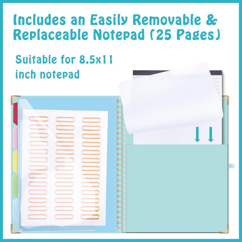 HAUTOCO Clipboard Folio with Refillable Notepad for Letter Size (11"