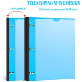 INFUN Telescoping 3 Ring Binder - 12 PCS, Flexible Round Binder with Customizable Front Cover and Clear Catalog Pocket, Holds 8.5x11 inch Paper