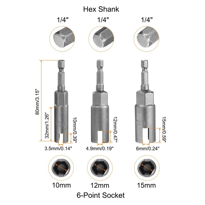 HARFINGTON 3pcs Hex Nut Driver Drill Bit Set 10mm 12mm