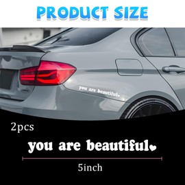 Kewucn You are Beautiful Sticker, 2 PCS Funny Girl Car Decoration Sticker for Window Rear View Mirror, Universal Cute Vinyl Letter Decals Car Accessories for Women Girls Cute Queen(5 Inch, White)