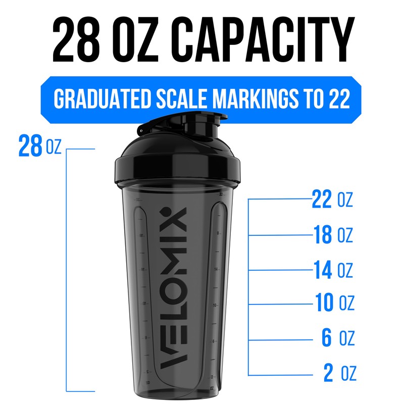 VELOMIX -2 Pack- 28 oz Protein Shaker Bottles for Protein