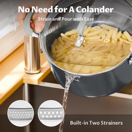 BEZIA 6 QT Cooking Pots with Lids, Soup Pot with Nonstick Ceramic Coating, Stay-Cool Handles, Nonstick Stock Pot with Lid, Dishwasher Safe, Induction Pot for Cooking, Pasta Pot with Strainer Lid