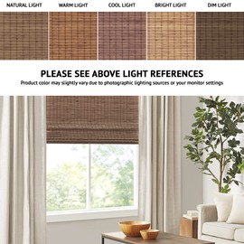 Madison Park Eastfield 100% Bamboo Cordless Roman Shades-Woven Wooden Privacy Panel, Light Filtering Easy Installation Window Blind Treatment, Bedroom, Living Room Decor, 33" W x 64" L, Teak