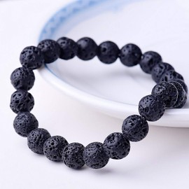 SIMPLÍ BASIC Natural Black 8MM Lava Stone Healing Bracelet for Women and Men with Attractive Gift Box & Velvet Pouch