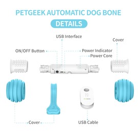 PETGEEK Interactive Dog Toys, Automatic Toys for Dogs to Keep Them Busy, Electronic Dog Bones with Safe & Durable Material, Equipped with Rechargeable USB (Blue)