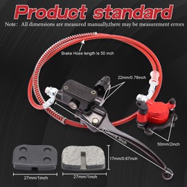 Upgraded Mini Bike Brake kit Hydraulic Brake Assembly of the Left 7/8" Handlebars for Predator 79cc 97cc 2.8hp Baja Doodle Bug DB30 Blitz Dirt Bug Racer（Red）