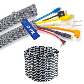 Cable Management Wire Loom 3ft -1/2 inch, Cable Sleeve Split Tubing, Cord Covers for Wires on Floor, Cord Protectors from Pets Chewing Cables, Black & White (2 Pack)