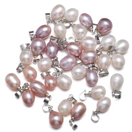 LE SKY 10 Pcs natural pearl pendants rice shape cultured freshwater pearl bead pendant AAA pearl charms for jewelry making 7-8mm, Pearl, Pearl