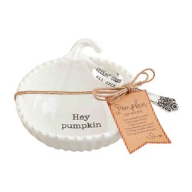 Mud Pie Thanksgiving Tidbit Set, Bowl 4 3/4" x 4 1/2" | Utensil 3 1/2", Pumpkin