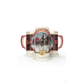2021 Budweiser Plaid Holiday Christmas Stein,Red,white,black,gold,7inHx3.5inW