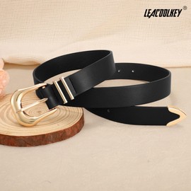 LEACOOLKEY Women's Fashion Leather Belt Ladies Casual Formal Waist Belts for Jeans Dress Pants