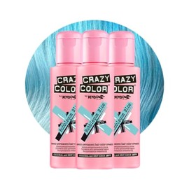 Crazy Color Pastel Bubblegum Blue Semi-Permanent Trio Hair Dye. Highly Pigmented Pale Blue Conditioning & Oil Nourishing Vegan Formula | No Bleach or Ammonia | 300ml