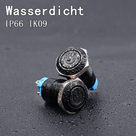 JIQI 2 x 12 mm Locking Waterproof Pressure Switch 12 V to 24 V 2 A IP66 Latching Push Button with LED Power Symbol Locking On/Off Switch Made of Metal Black Push Button Switch for Car DIY Car (Red)