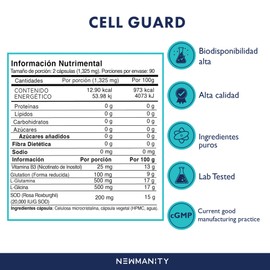 NEWMANITY CellGuard Antioxidante con Vitamina B3, L-Glutamina, L-Glicina y SOD (Rosa Roxburghii) - 90 dias de Cápsulas para Beneficio General, Ingredientes Naturales Potentes para Hombres y Mujeres
