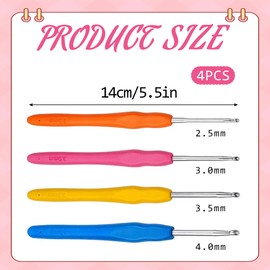 Set of 4 Crochet Hooks 2.5 mm 3.0 mm 3.5 mm 4.0 mm Crochet Hook Ergonomic Knitting Needles Comfort Grip Crochet Hook Colourful Crochet Hooks with Soft Silica Gel Handle for Gloves Bags Hats Socks